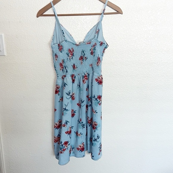 Charlotte Russe Blue Floral Bow Tank Top Keyhole Front Summer Mini Dress - Picture 7 of 9